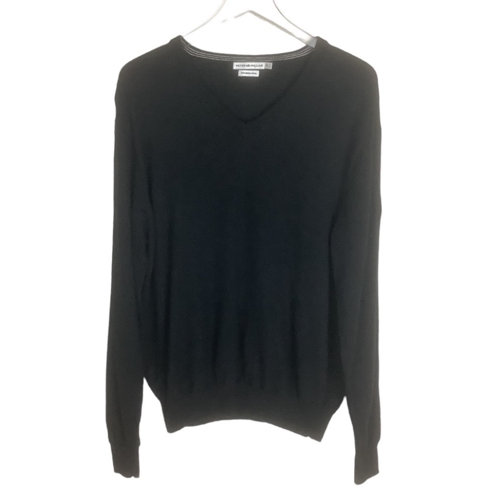 Peter Millar Men's Black 100% Merino Wool V Neck Sweater XL